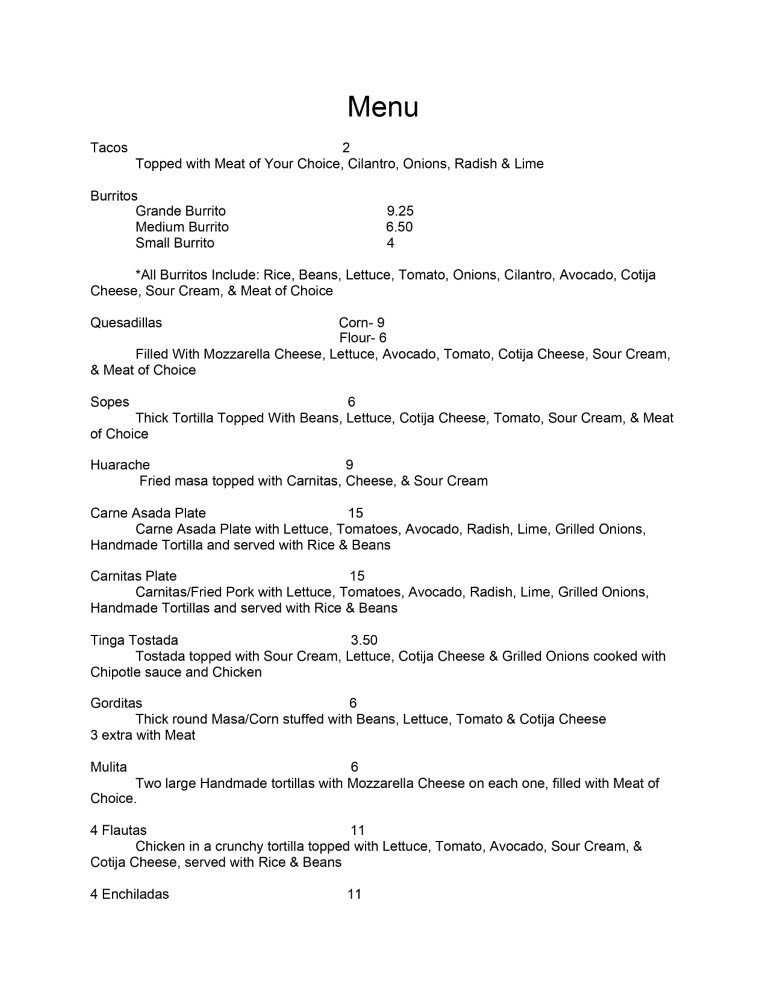 menu