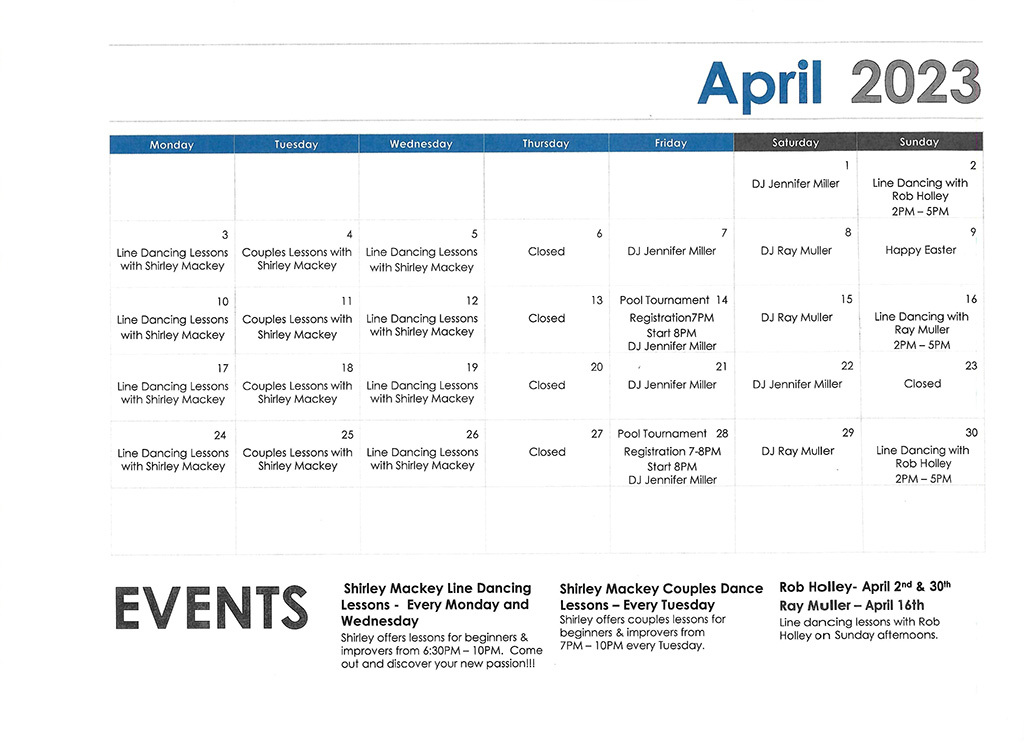 Uncle Bobs April 2023 Schedule