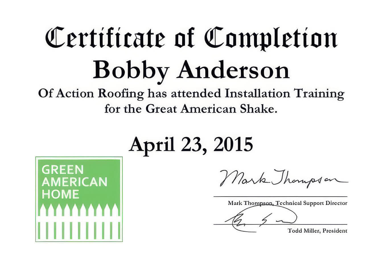 Certification green american home