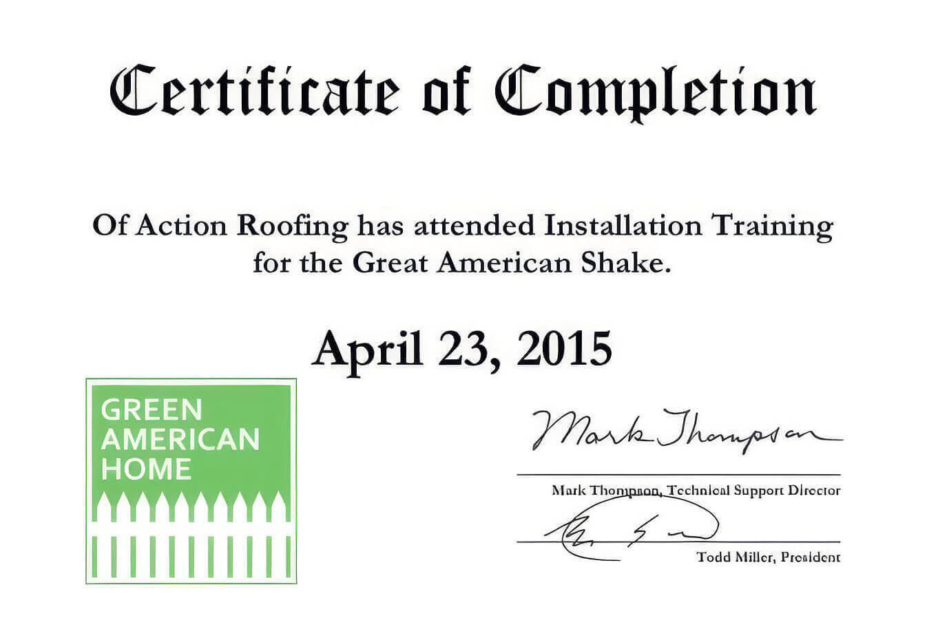 Certification green american home